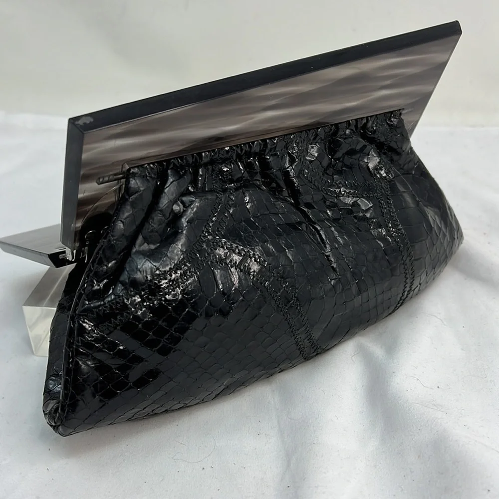 Black Python and Gray Lucite Clutch Bag Purse